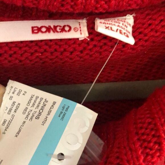 NWT Bongo Red short sleeve knit tunic sweater Cowell turtle neck junior size XL - Picture 2 of 6